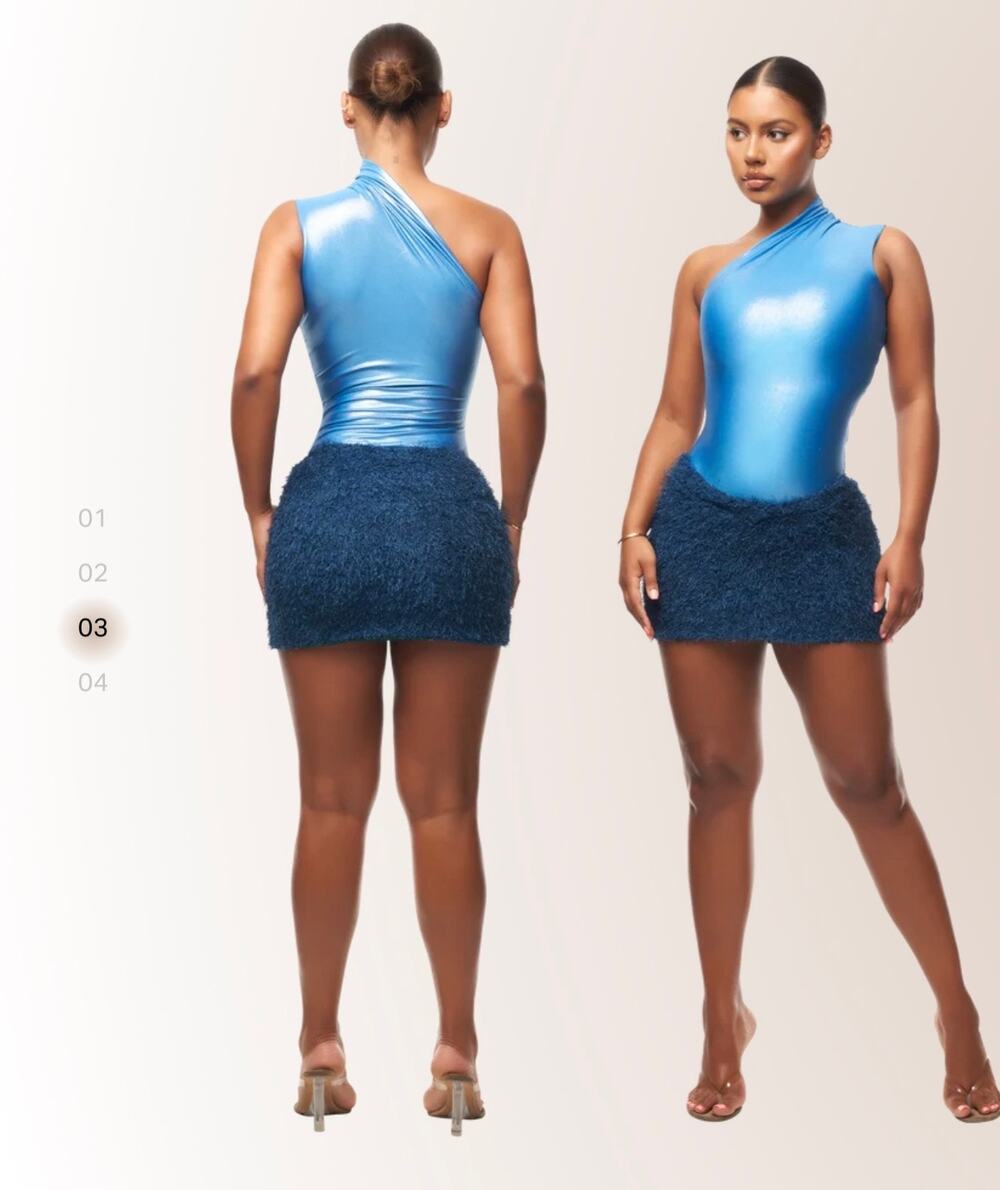 Coucou Kaibu Mini Skirt Blue Muscat Size Small Fuzzy Textured Bodycon Y2K